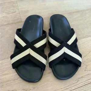 Jenni Kayne Cotton Crossover Sandal Size 40 Black Stripe $325